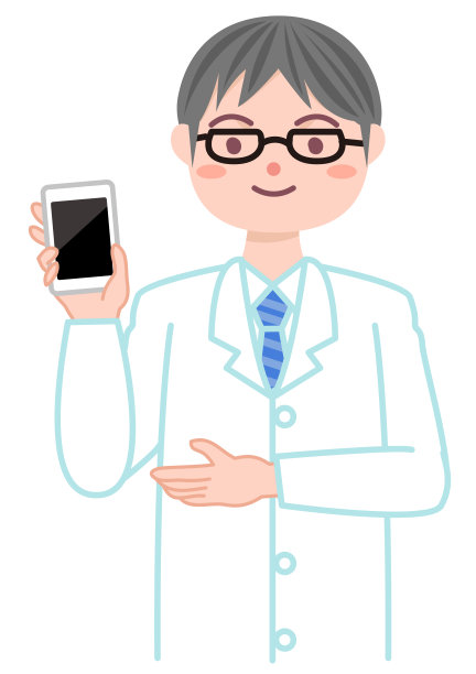 一个药剂师拿着智能手机的插图。图片下载