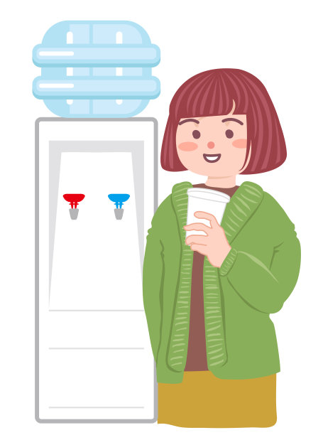 从饮水机里喝水的女人。图片下载