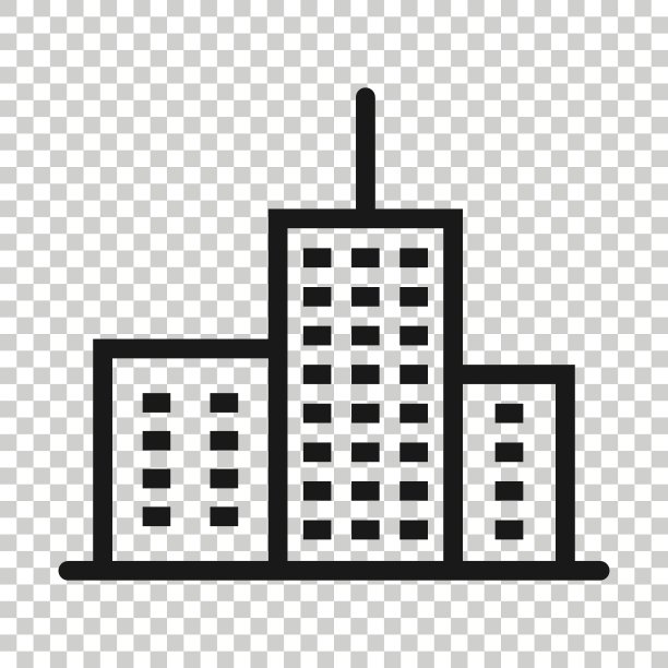 建筑图标在平面风格。城市摩天大楼公寓矢量插图在白色孤立的背景。城市大厦经营理念。图片下载