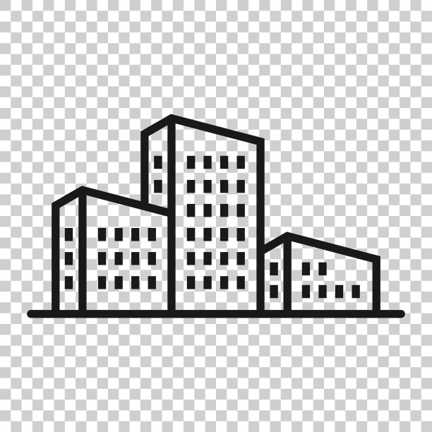 建筑图标在平面风格。城市摩天大楼公寓矢量插图在白色孤立的背景。城市大厦经营理念。图片下载