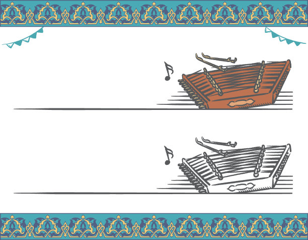 音乐主题矢量标签与阿拉伯乐器。图片下载