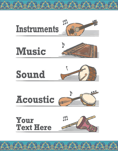 音乐主题矢量标签与阿拉伯乐器。图片下载