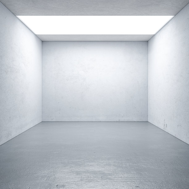 房间与空白的白色墙壁和天花板，亮灰色地板和照明。3d渲染。图片下载
