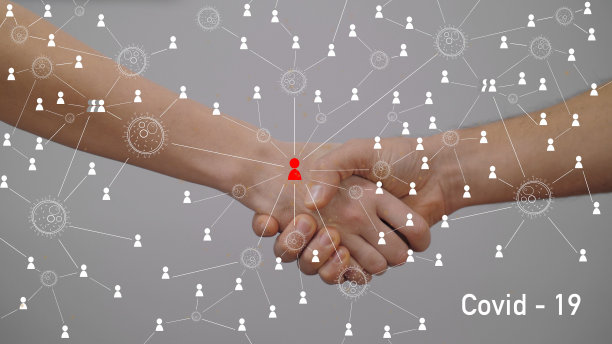 冠状病毒或细菌通过握手传播。冠状病毒COVID - 19，全球传播的概念。危险的大流行图片下载