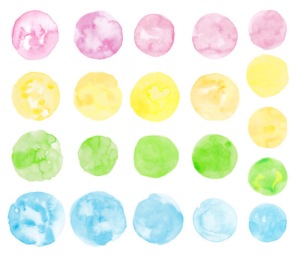 春天彩色波尔卡圆点图标画在水彩图片下载