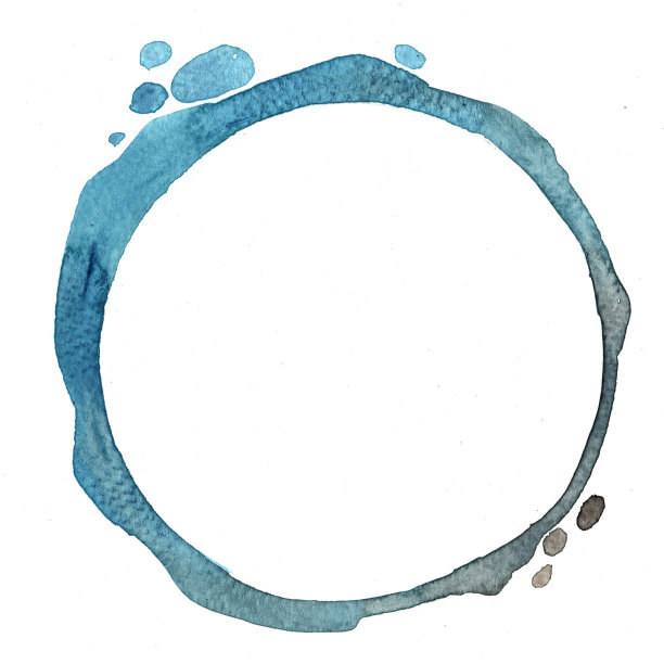 抽象蓝色水彩手画旗帜外圆形状的装饰艺术品。图片下载