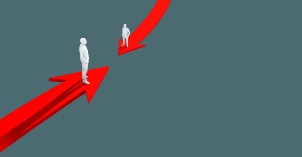 3D插图成功的领导商人站在红色的箭头上控制和组织商业战略思想的概念图片下载