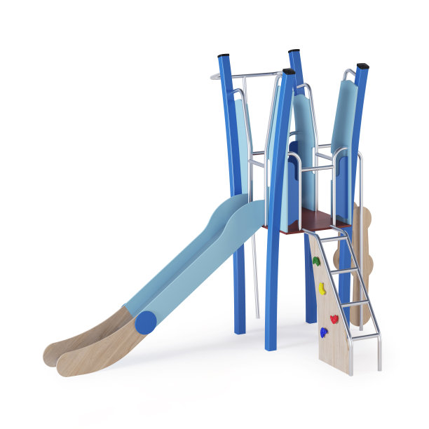 现代儿童游戏复杂的白色背景。游戏设备与滑梯，楼梯和塔放置在庭院。特写镜头。包括剪切路径。3 d渲染。图片下载