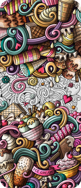 冰淇淋手绘涂鸦横幅。卡通详细的传单。图片下载