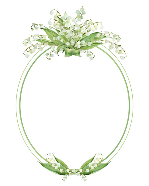 水彩花环，框架与白色百合的山谷图片下载