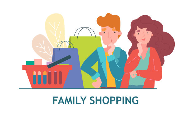家庭购物概念和夫妇与杂货图片下载