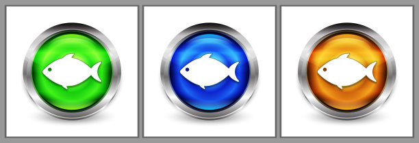 鱼图标现代眼球圆形按钮设置插图图片下载