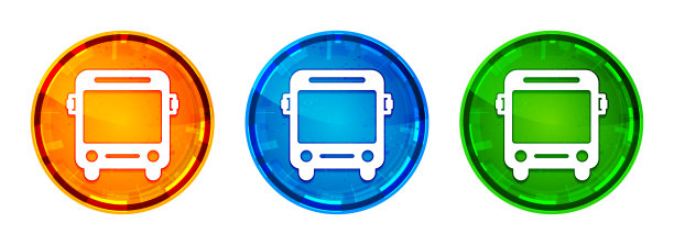 巴士图标闪亮抽象圆形按钮设置插图图片下载