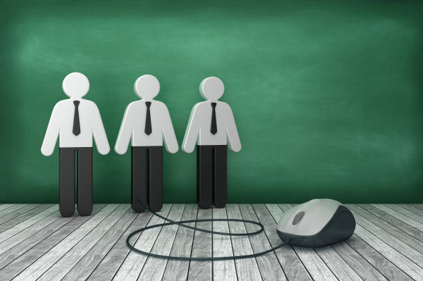 图形人与电脑鼠标在黑板上- 3D渲染图片下载