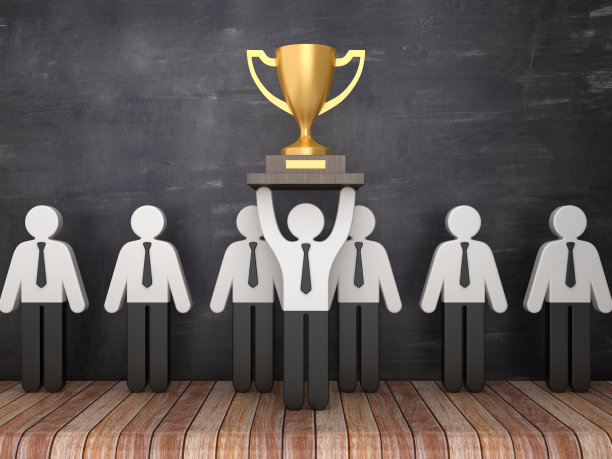 象形图商业人士与奖杯在黑板上- 3D渲染图片下载