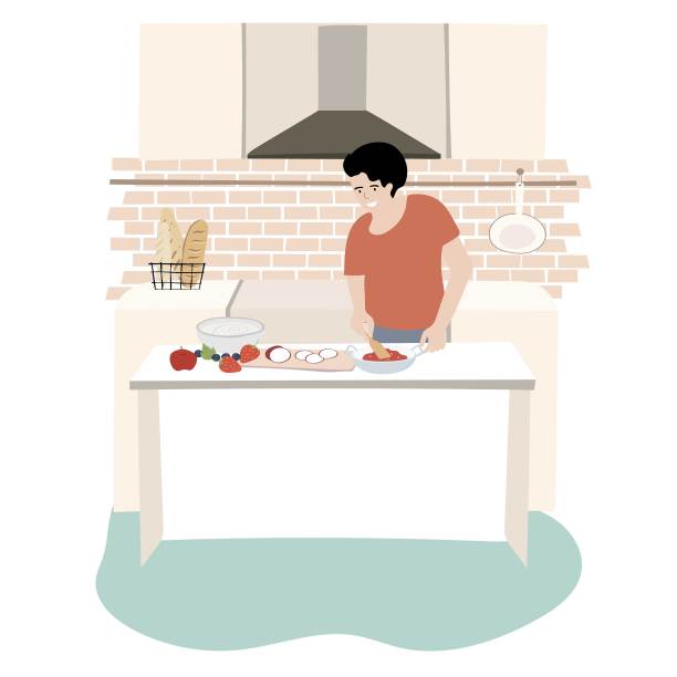 人们呆在家里隔离和烹饪放松。图片下载