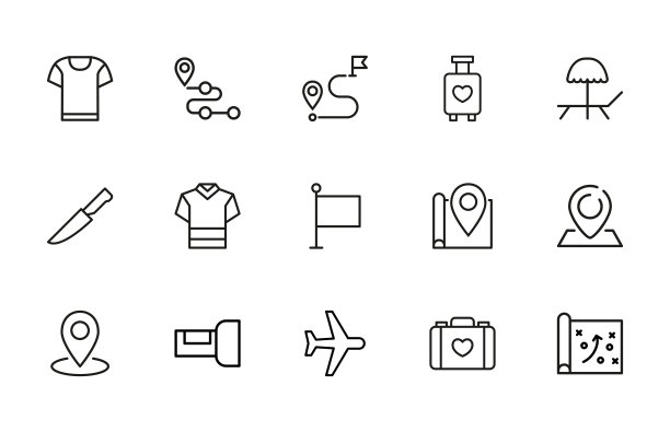 大系列的旅游线路图标。图片下载