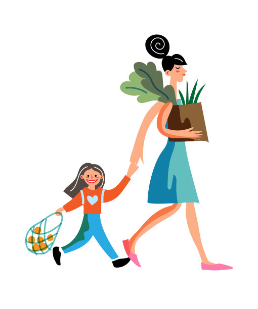 矢量字符家庭购物在农贸市场图片下载