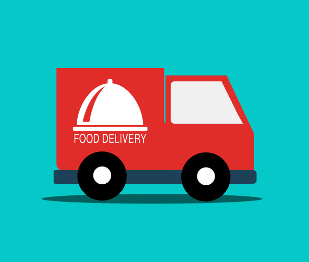 送餐车，红色，有标志和文字图片下载