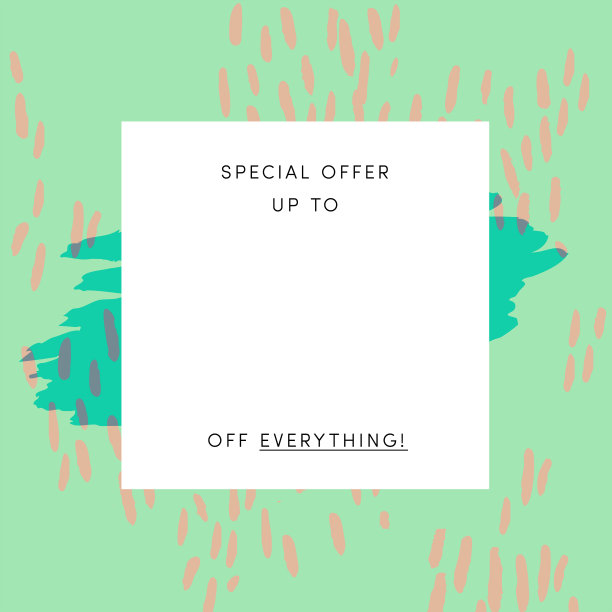 限时特惠促销banner模板：春季、复活节、夏季促销，白色文案区，绿色、珊瑚色、蓝色、青色，抽象涂鸦风格图片下载