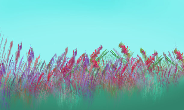 蓝色的天空映衬着盛开的小草。背景,分形。图片下载