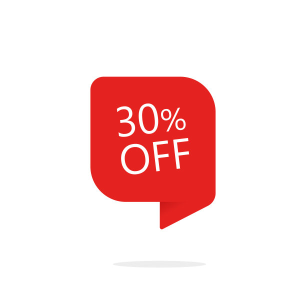 特价折扣贴纸。标签销售，价格为30%。广告提供在购物日红色矢量横幅。图片下载