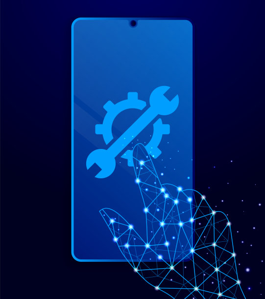 智能手机维修app，设置触摸手机。多边形风格的触摸电话向量图片下载