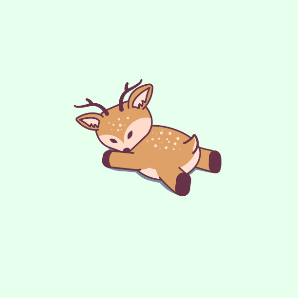 可爱的小鹿躺着回头看。平面卡通孤立插图，标志，图标。用于打印，t恤，贴纸。图片下载
