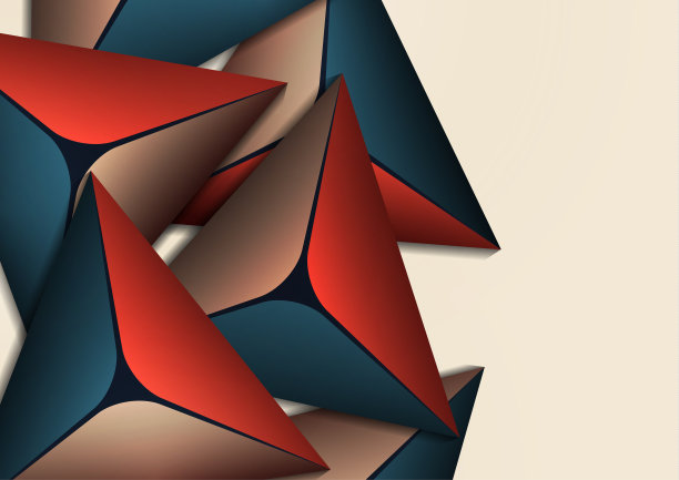 抽象的彩色背景与几何元素。飞行的金字塔,三角形。最小的封面设计。用于企业设计的模板。向量素材图片