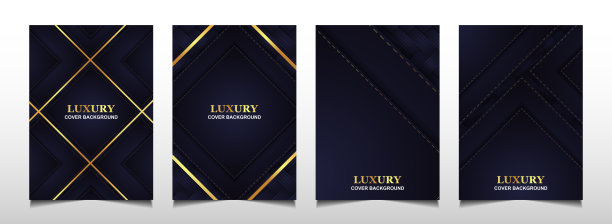 设置豪华豪华封面布局设计模板与蓝色海军蓝和金色线。抽象向量a4图形图片下载
