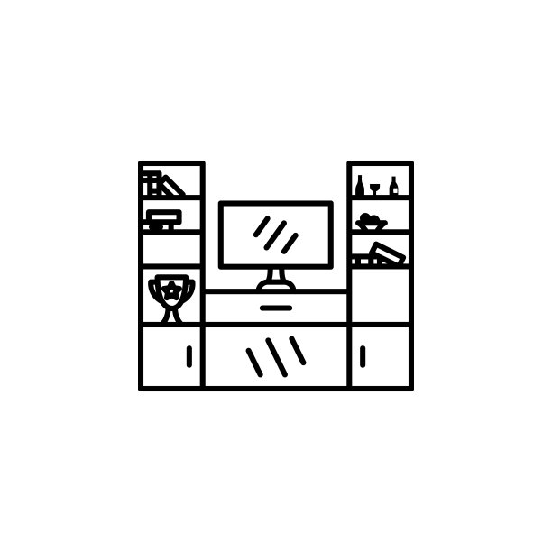 橱柜，家具，电视线插图图标上的白色背景。图片下载
