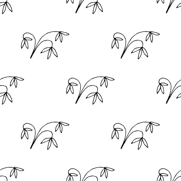 可爱的花无缝模式与细线黑色涂鸦花在白色的背景。矢量插图。图片下载