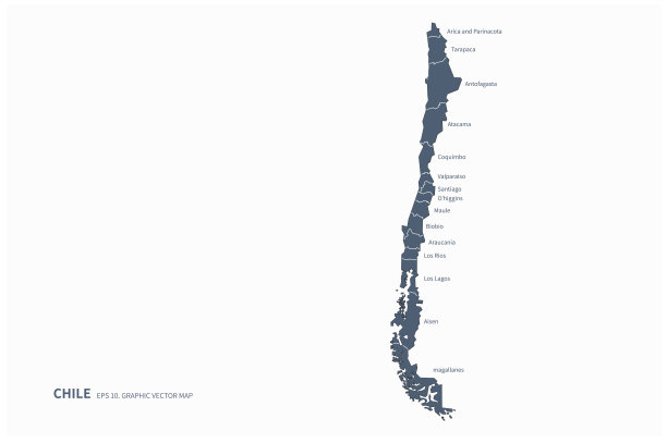 智利的地图。圣地亚哥，智利在南美洲的国家地图。图片下载