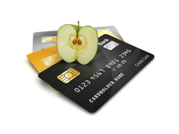 信用卡与苹果- 3D渲染图片下载