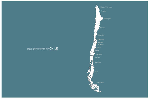 智利的地图。圣地亚哥，智利在南美洲的国家地图。图片下载
