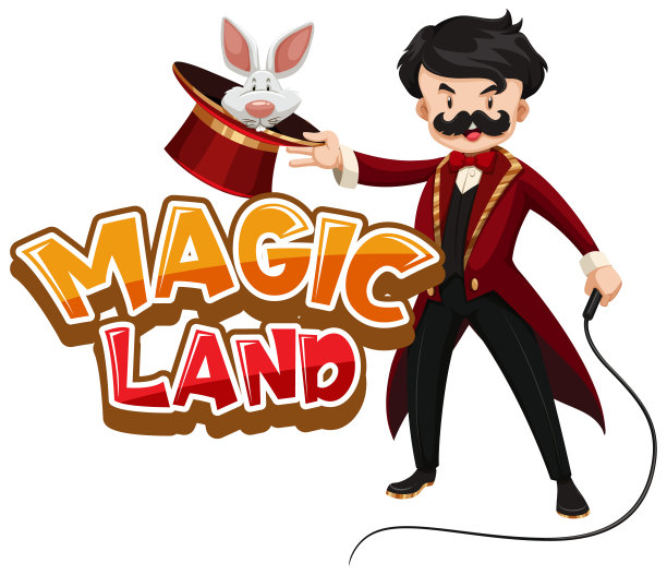 字体设计与魔术师和兔子在帽子的字魔术的土地图片下载