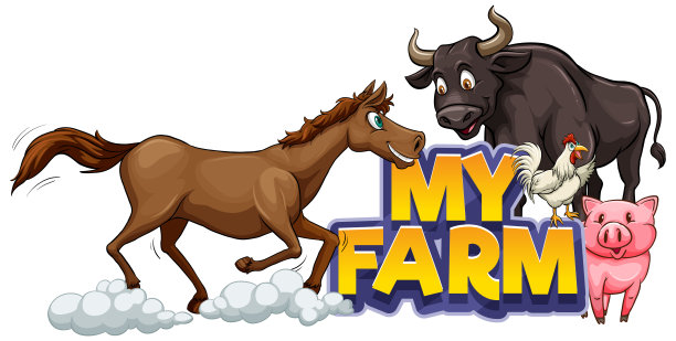 字体设计字我的农场与许多农场动物图片下载
