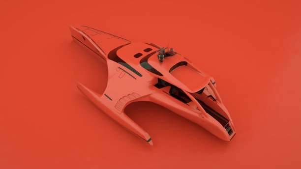 现代海上游艇。3 d演示。孤立的红图片下载