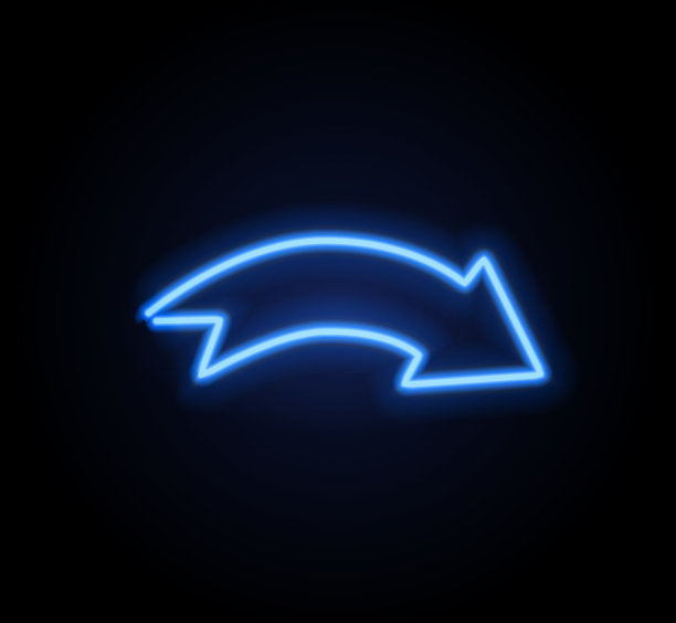 霓虹发光箭头指针设置在黑暗的背景图片下载