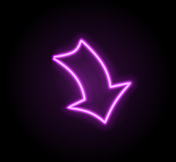 霓虹发光箭头指针设置在黑暗的背景图片下载