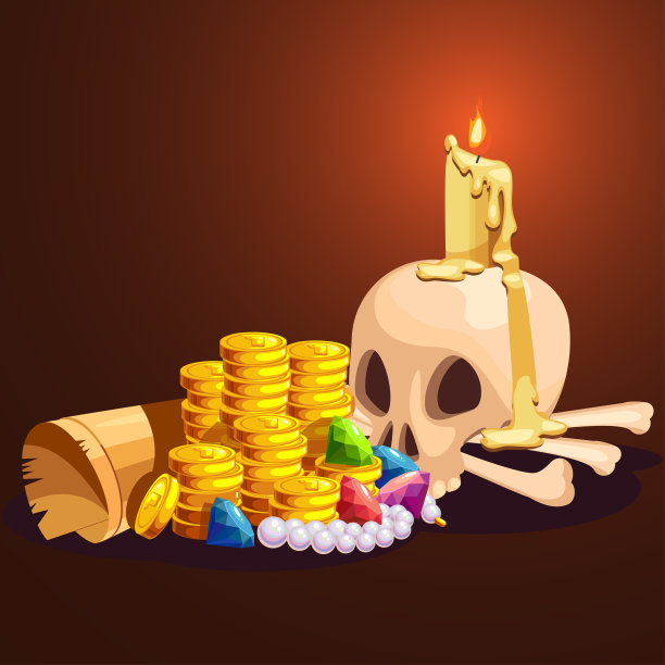 漫画海盗宝藏作文在黑暗中。矢量插图。图片下载