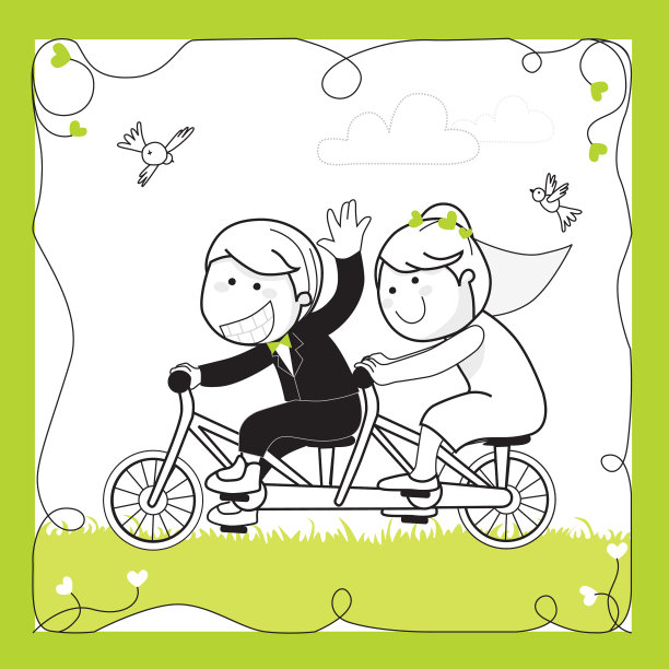 穿着婚纱和西装的双人骑乘图片下载