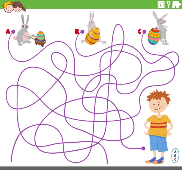 迷宫游戏与男孩和复活节兔子的角色图片下载