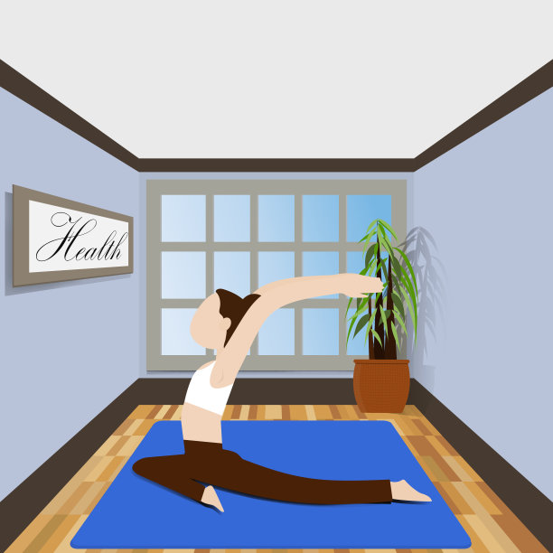 一个女孩为了健康做瑜伽。在家照顾自己向量图片下载