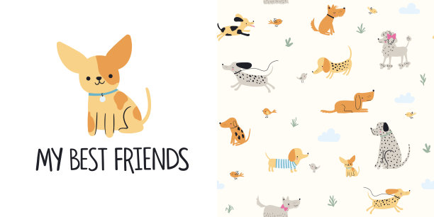 可爱的狗。无缝图案和t恤设计的孩子图片下载