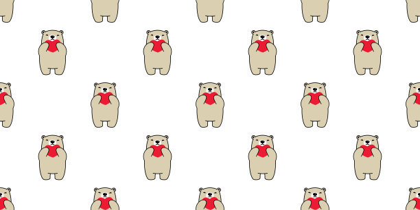 小熊无缝图案心形情人矢量北极熊泰迪拥抱卡通围巾孤立重复墙纸瓷砖背景插图涂鸦棕色设计图片下载
