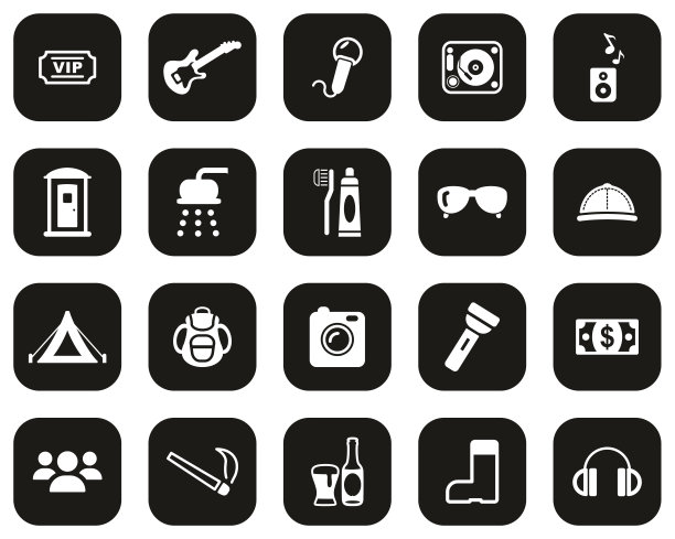 音乐节图标白色在黑色平面设计大图片下载