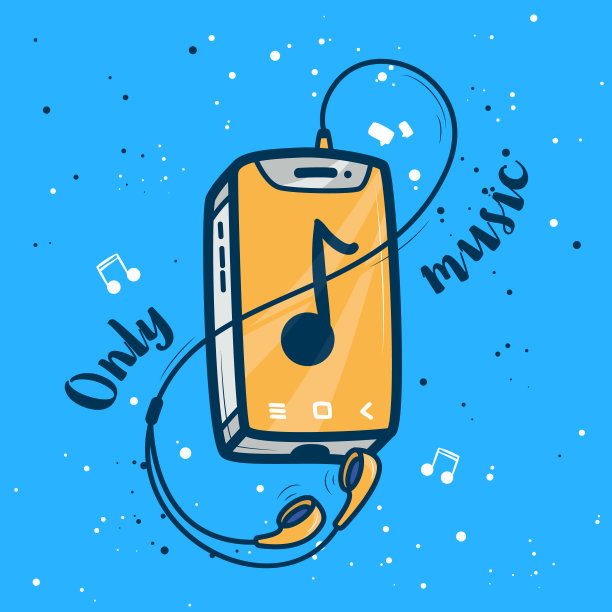 带耳机的盒式磁带播放器，标签上写着“只播放音乐”。图片下载