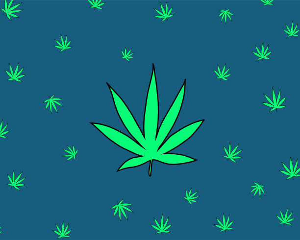 大麻的叶子在不同的变种霓虹灯颜色的特写图片下载