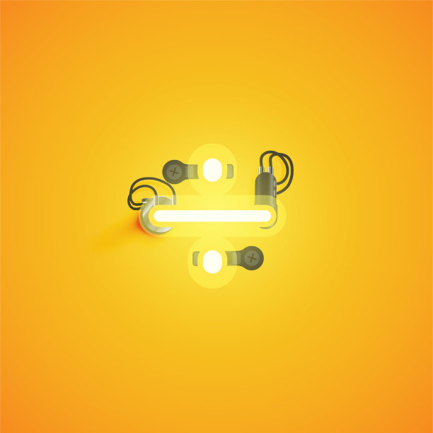 黄色现实霓虹灯角色与电线和控制台从字体，矢量插图图片下载